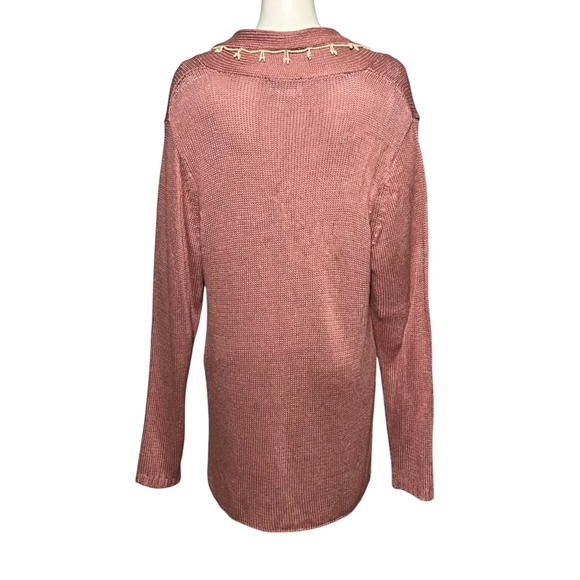 April Cornell Pearl Trim Sweater Dusty Rose Pink Open Cardigan Rayon Size Large - Picture 3 of 9